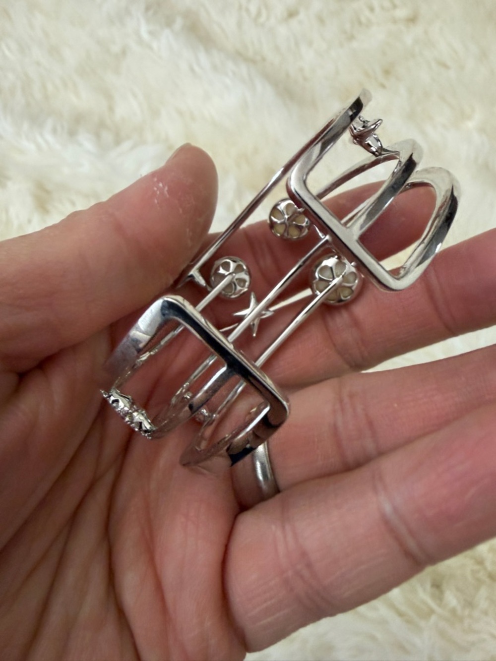 Silver Pearl & Cubic Zirconia Multi-Row Cuff Bracelet - Picture 4 of 5